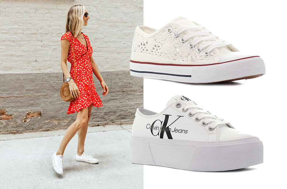fehér sneaker piros ruha