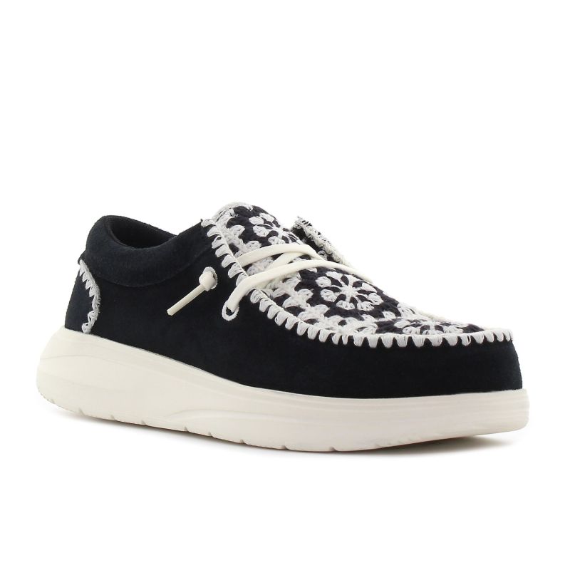 Hey Dude - Wendy Comf Suede Crochet fekete női mokaszin