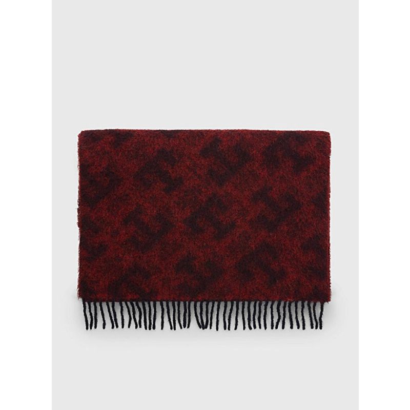 Tommy Hilfiger Iconic Monogram burgundy pentru femei din lână eșarfă-01