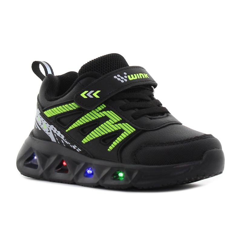 Wink - Techen fekete-lime villogó baba cipő