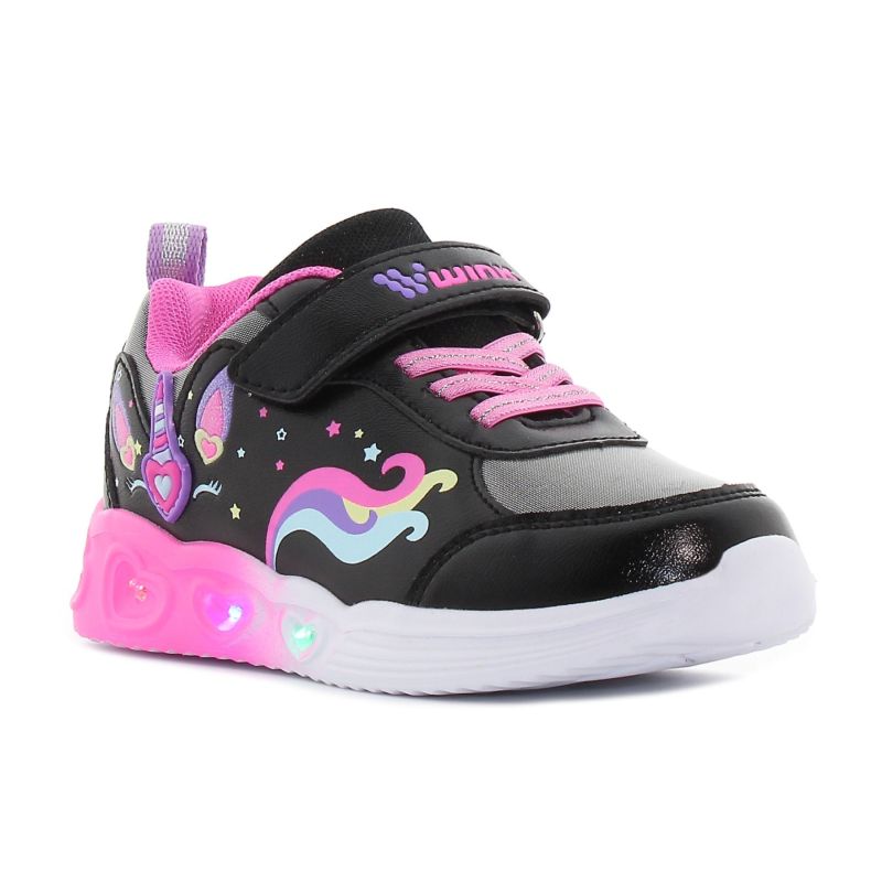 Wink - Strigill fekete-magenta villogó baba cipő