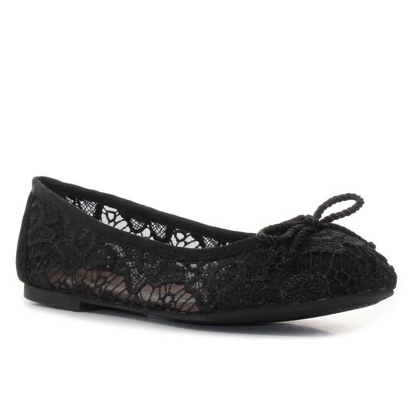 Tamaris fekete csipkés női bebújós cipő