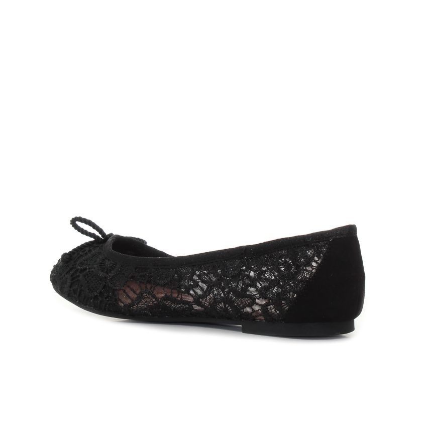 Tamaris fekete csipkés női bebújós cipő