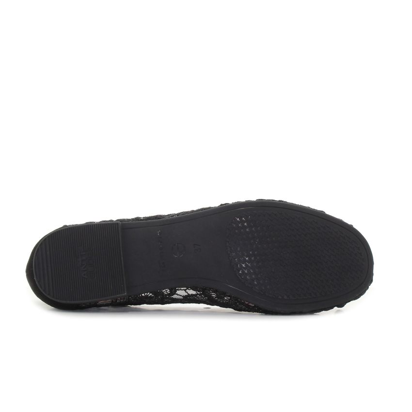 Tamaris fekete csipkés női bebújós cipő