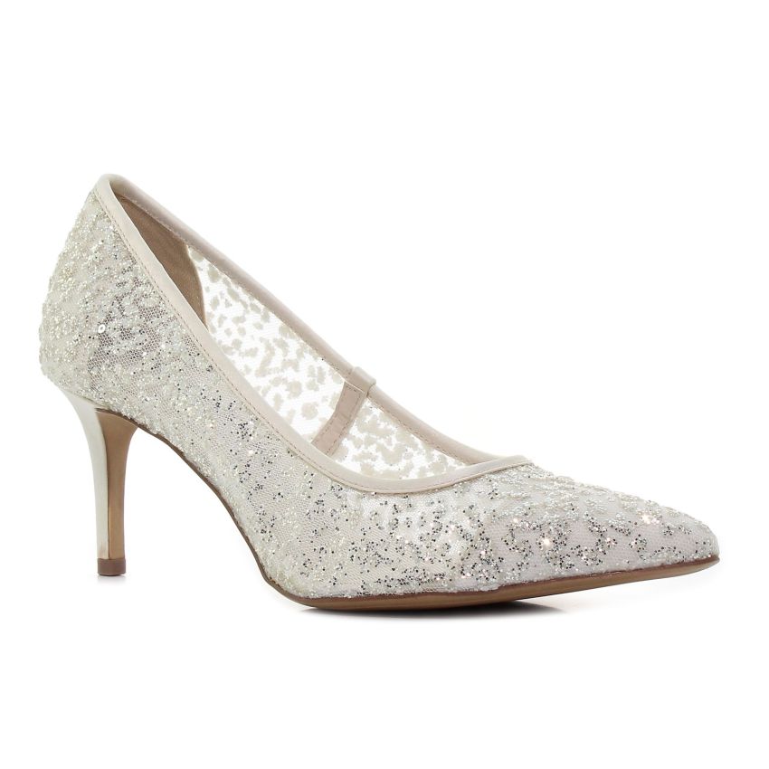 Tamaris fehér csipkés női magassarkú