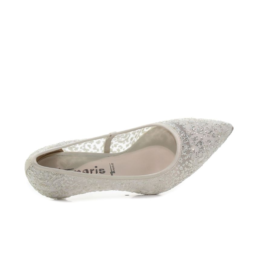 Tamaris fehér csipkés női magassarkú