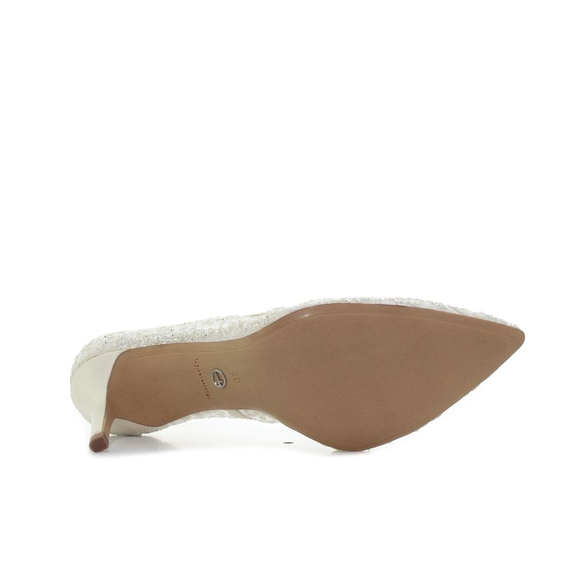 Tamaris fehér csipkés női magassarkú