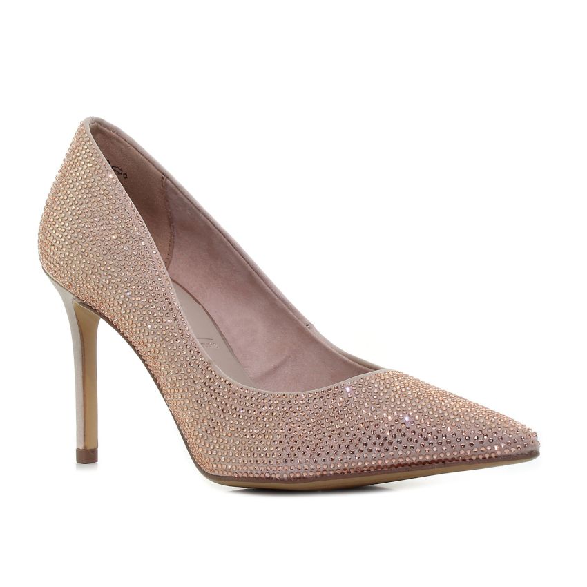 Tamaris rózsaarany strasszos női magassarkú