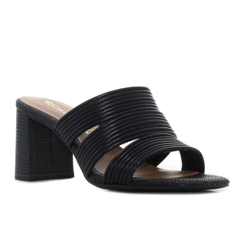 Tamaris fekete női magassarkú papucs