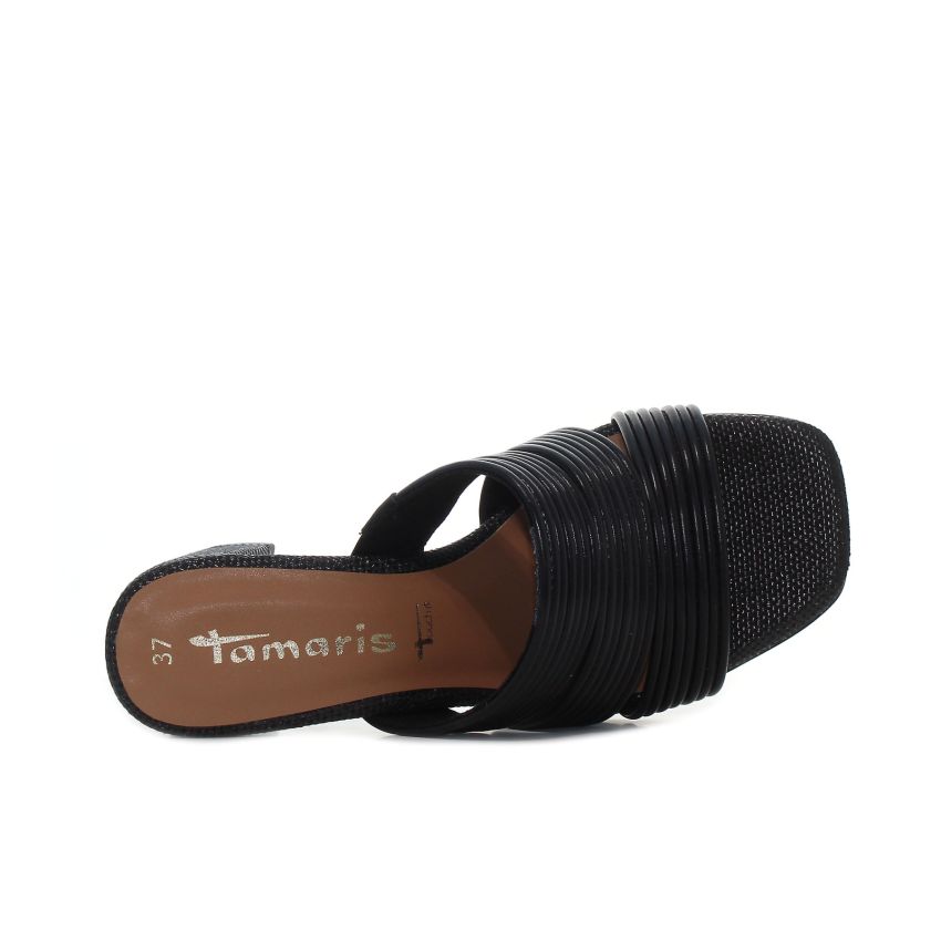 Tamaris fekete női magassarkú papucs