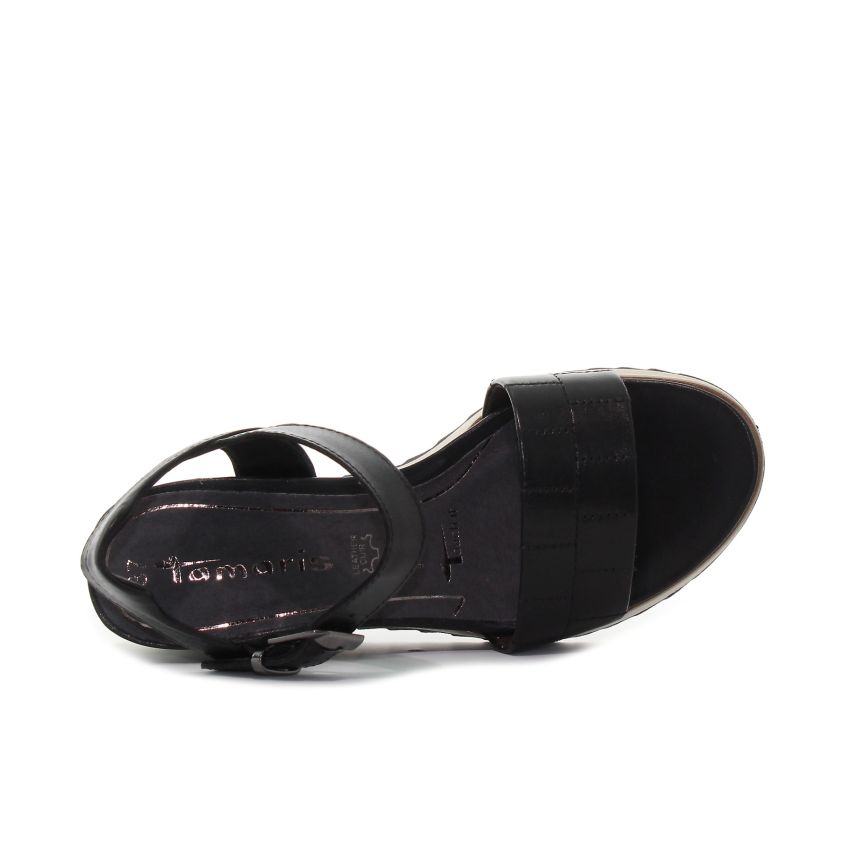 Tamaris fekete női éktalpú szandál