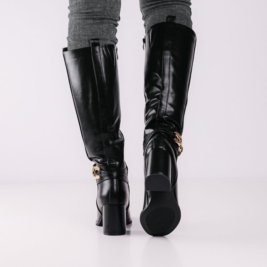 Yolera - Sandra fekete női magasszárú csizma