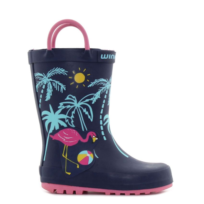 Wink - Flamingo sötétkék baba gumicsizma