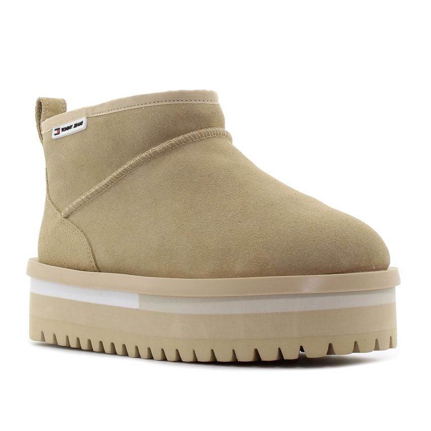 Tommy Hilfiger TJW Suede Flatform bézs bélelt női bokacsizma