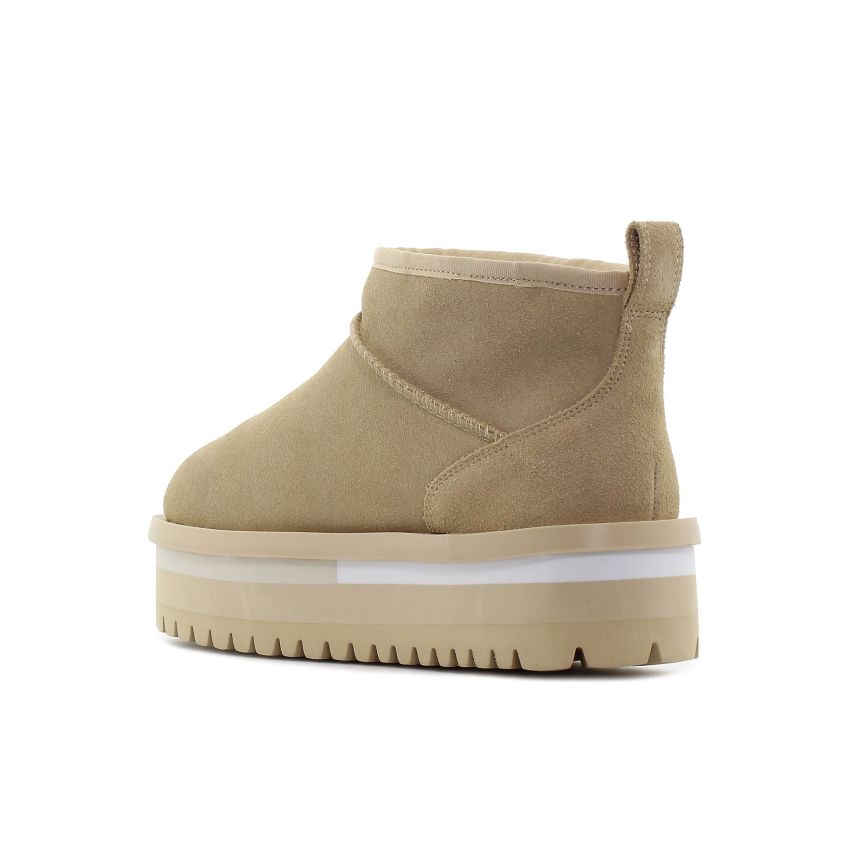 Tommy Hilfiger TJW Suede Flatform bézs bélelt női bokacsizma
