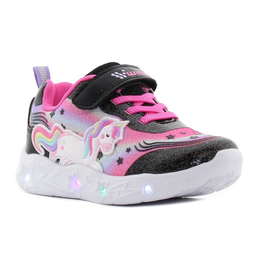 Wink - Alastar fekete-magenta villogó baba cipő