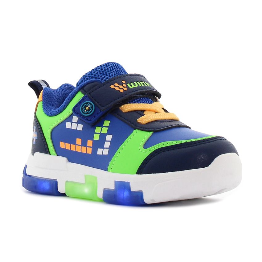 Wink - Ris királykék-zöld villogó baba cipő