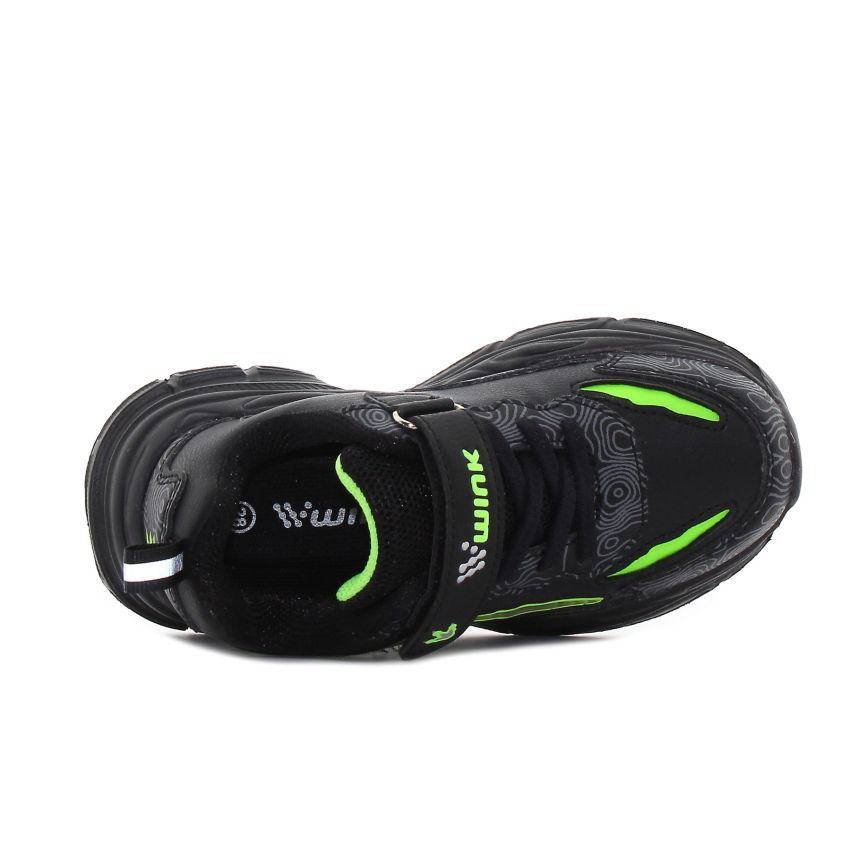 Wink - Dano III fekete-lime villogó baba cipő