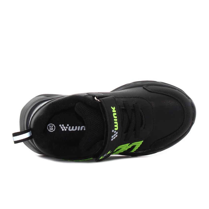 Wink - Techen fekete-lime villogó gyerek cipő