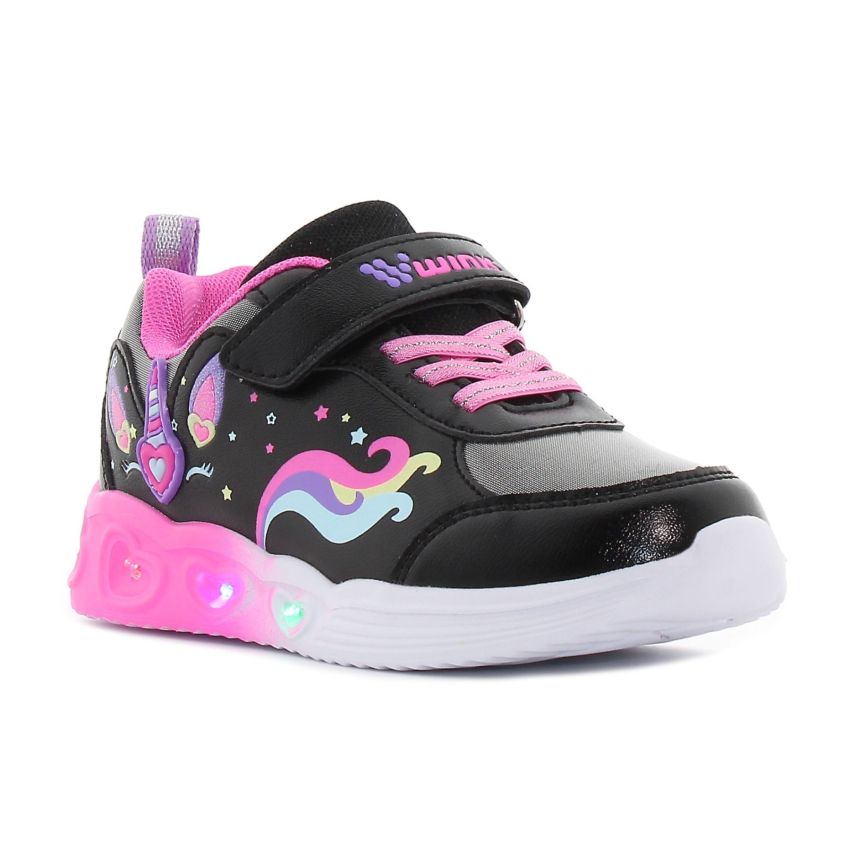 Wink - Strigill fekete-magenta villogó baba cipő