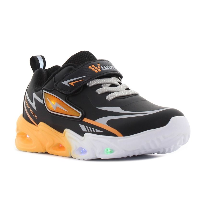 Wink - Synzzap fekete-narancssárga villogó baba cipő