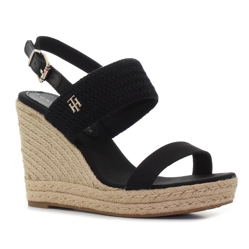 Tommy Hilfiger Textured High Wedge fekete női éktalpú szandál