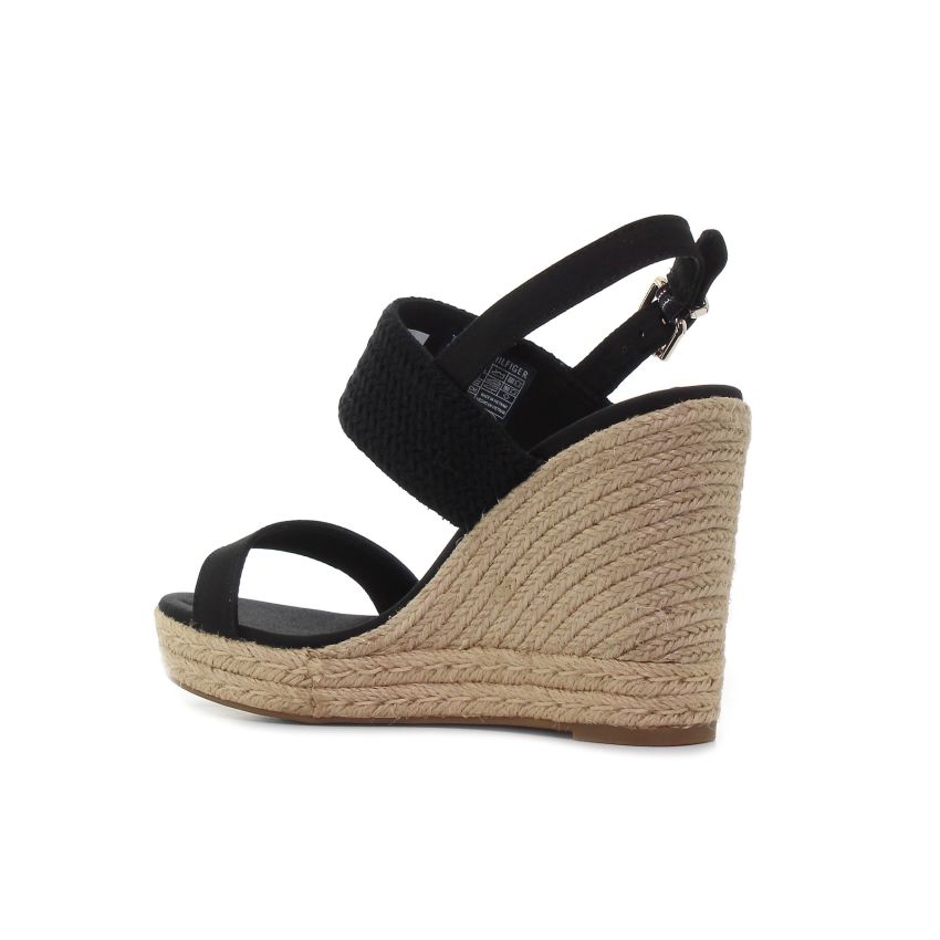 Tommy Hilfiger Textured High Wedge fekete női éktalpú szandál