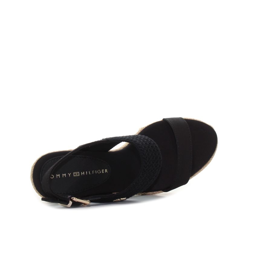 Tommy Hilfiger Textured High Wedge fekete női éktalpú szandál