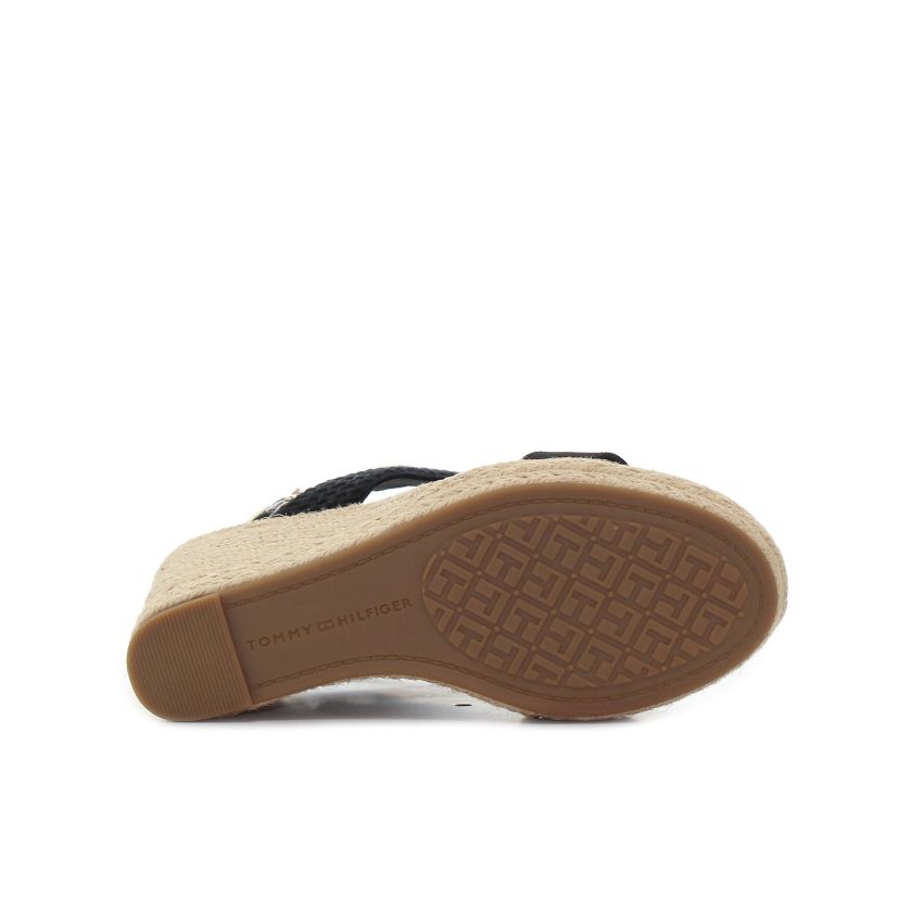 Tommy Hilfiger Textured High Wedge fekete női éktalpú szandál