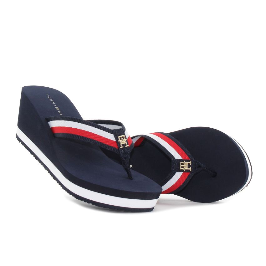 Tommy Hilfiger TH Corp Wedge sötétkék női papucs