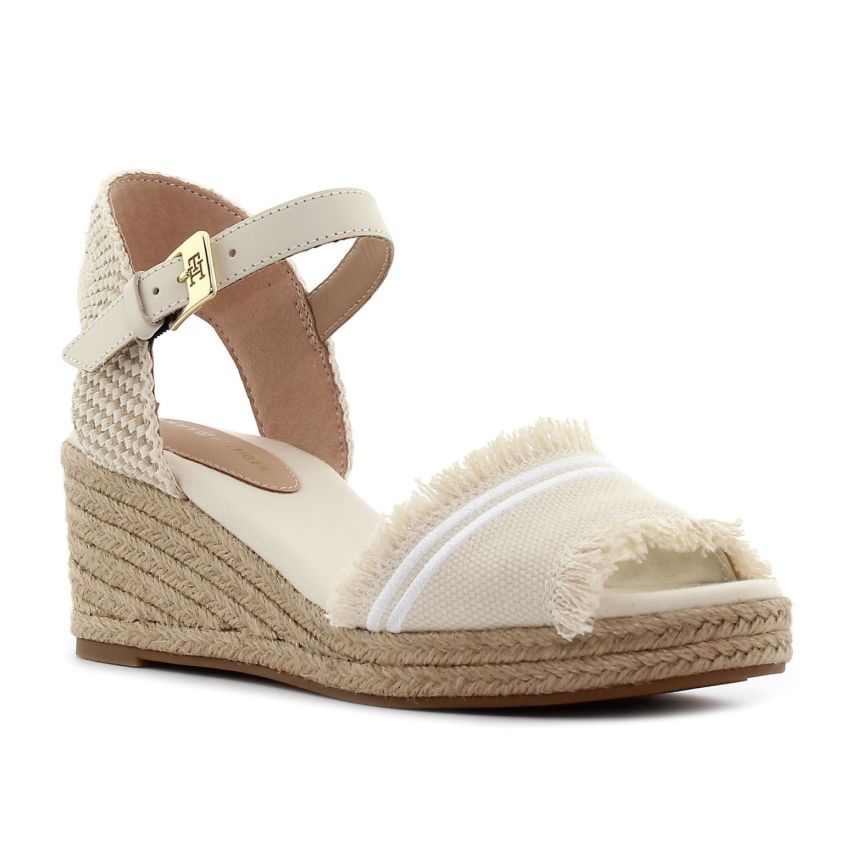 Tommy Hilfiger Fringe Canvas bézs női éktalpú szandál