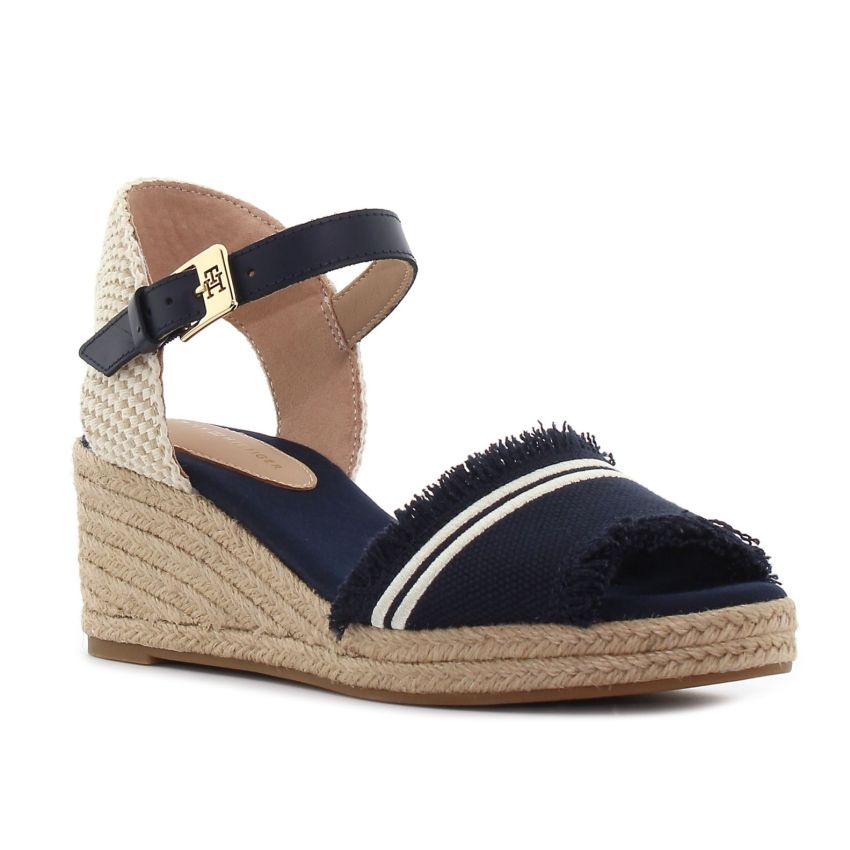 Tommy Hilfiger Fringe Canvas sötétkék női éktalpú szandál