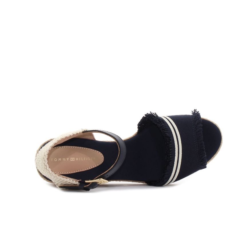 Tommy Hilfiger Fringe Canvas sötétkék női éktalpú szandál