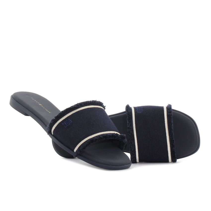 Tommy Hilfiger Fringe Canvas sötétkék női papucs