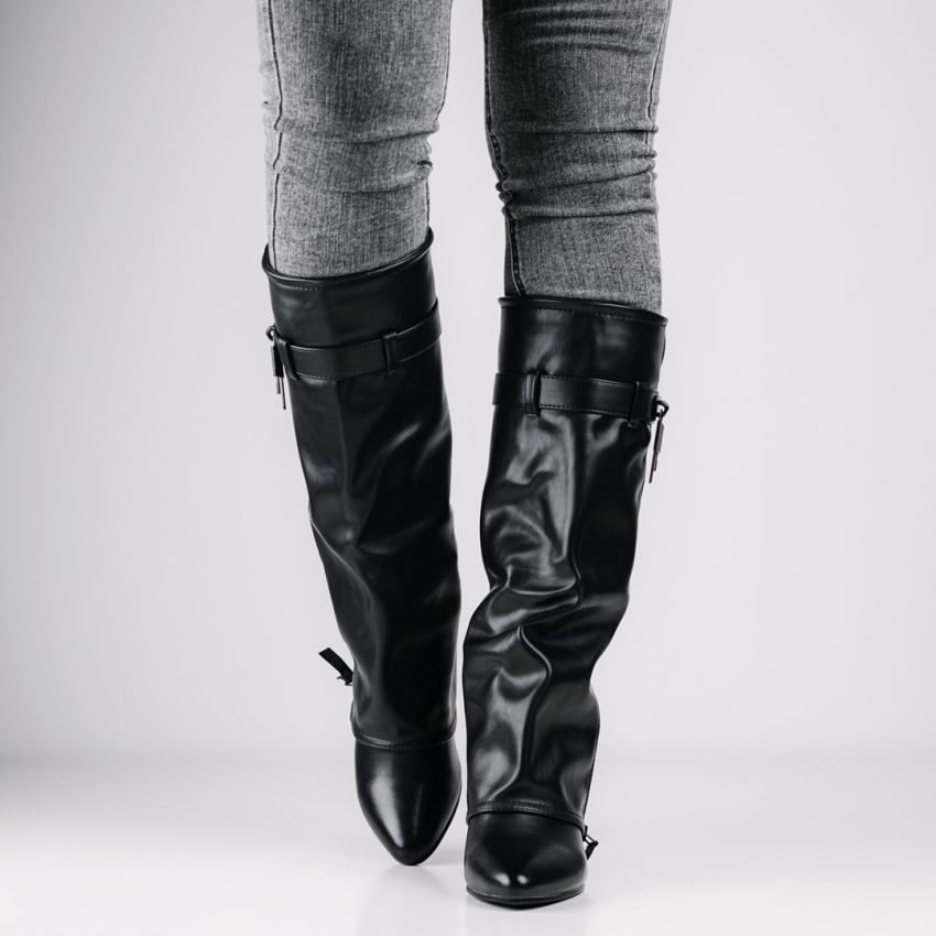 Monogrant - Lorenza fekete női magasszárú csizma