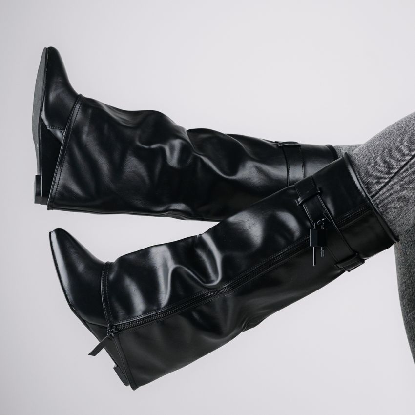 Monogrant - Lorenza fekete női magasszárú csizma