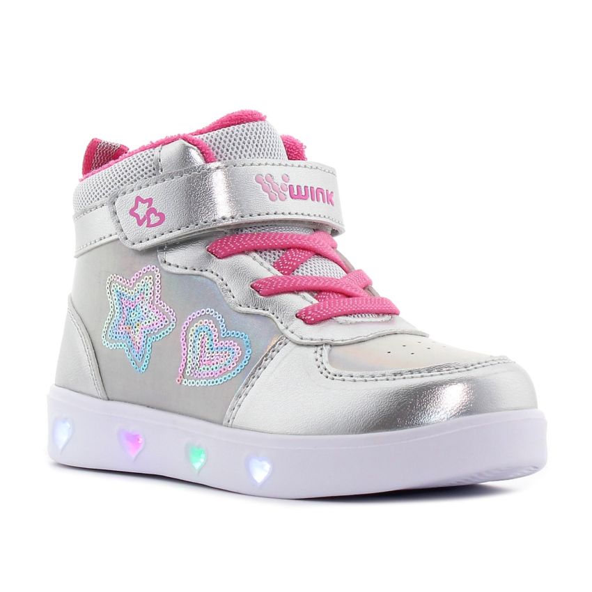 Wink - Rhea Star ezüst magasszárú villogó baba cipő