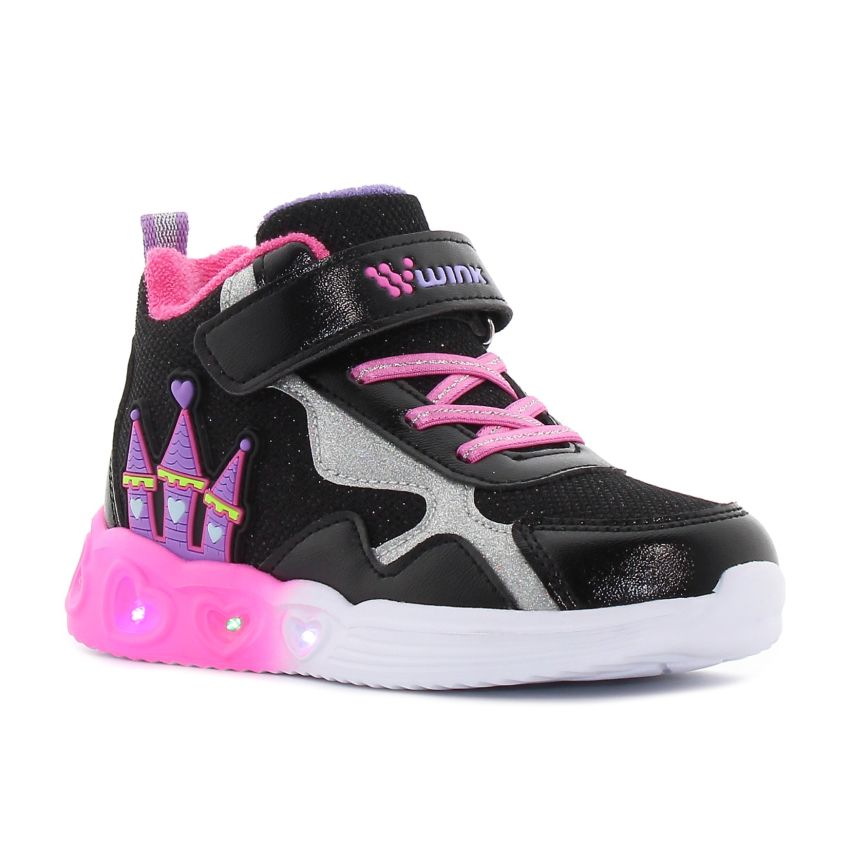 Wink - Rhea Bry fekete-magenta magasszárú villogó baba cipő