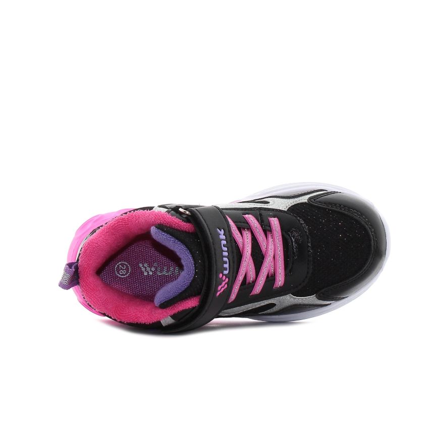 Wink - Rhea Bry fekete-magenta magasszárú villogó gyerek cipő