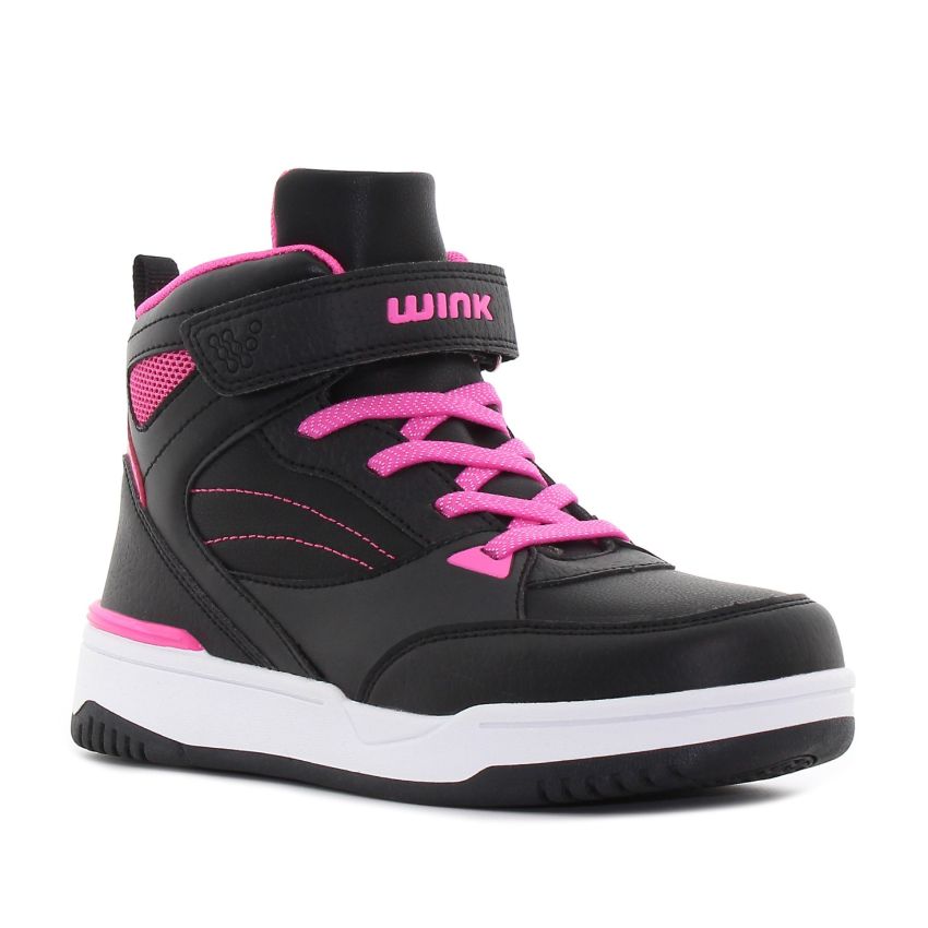 Wink - Durell fekete-magenta magasszárú gyerek cipő