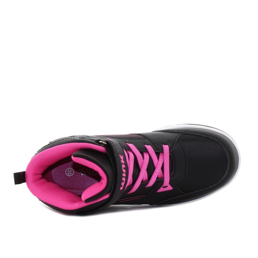 Wink - Durell fekete-magenta magasszárú gyerek cipő