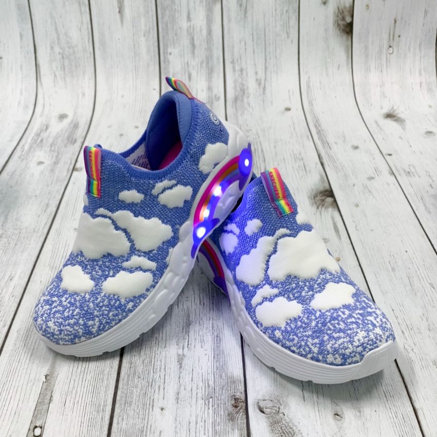 Skechers Rainbow Racer - Fluffy Dreamz villogó kék gyerek cipő