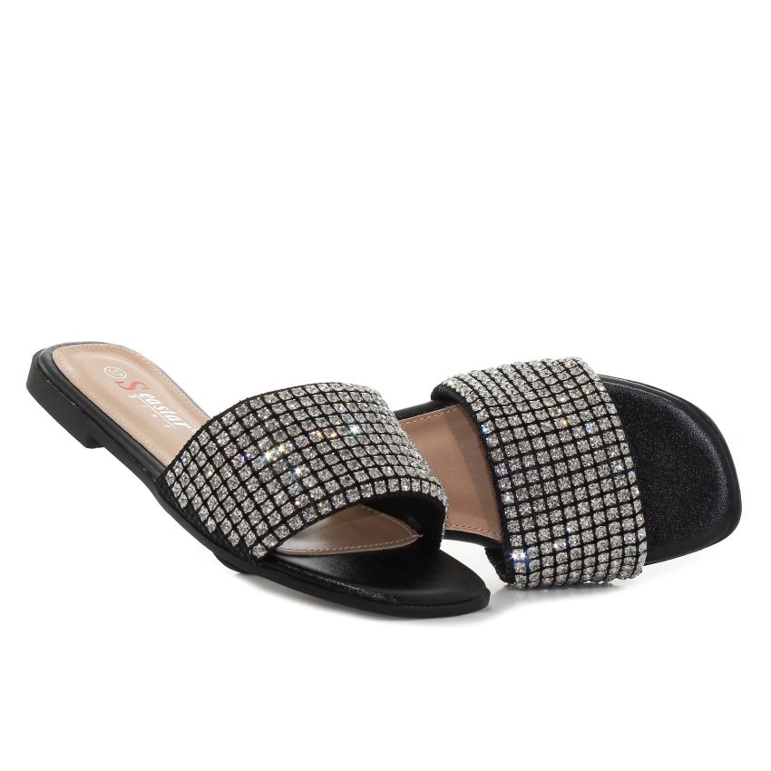 Seastar Shine strasszos fekete női papucs