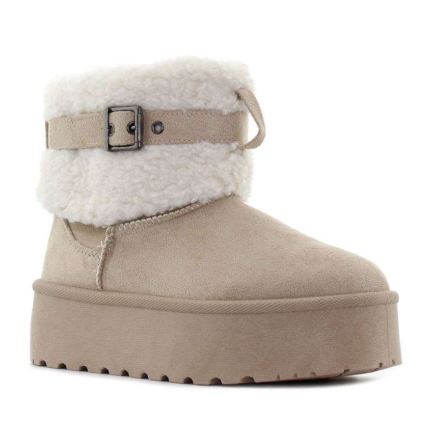 Monogrant - Mia bézs bélelt női bokacsizma