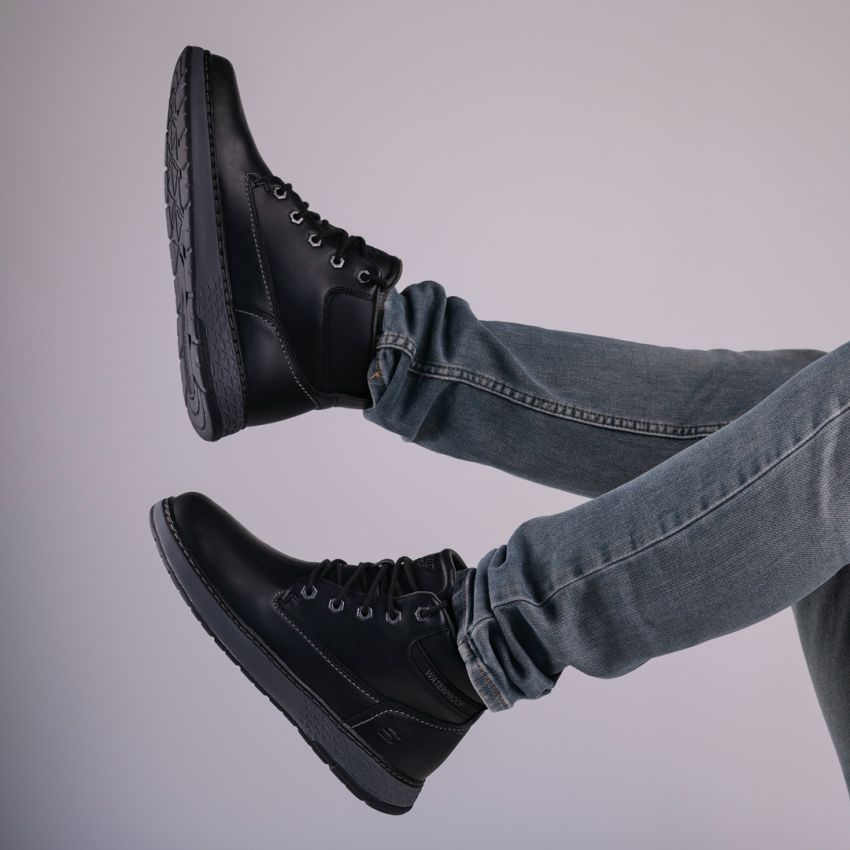 Skechers Garlan - Deno vízlepergető fekete férfi bakancs