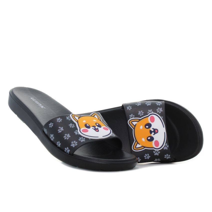 Wink - Shiba Life fekete női papucs