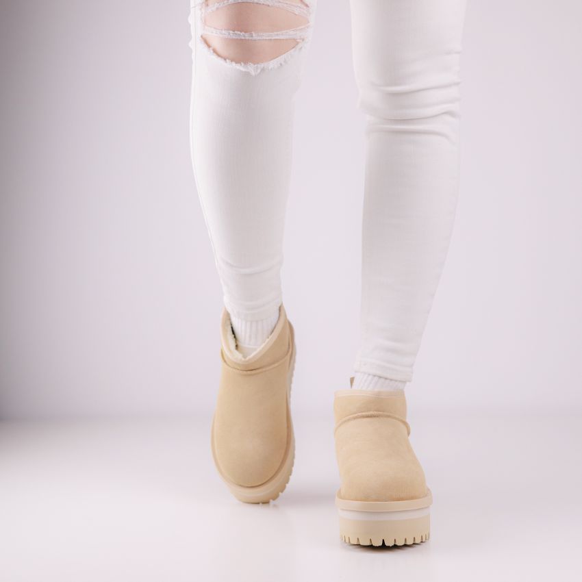 Tommy Hilfiger TJW Suede Flatform bézs bélelt női bokacsizma