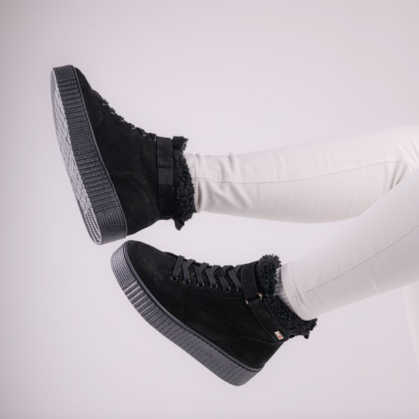 Tommy Hilfiger Faux Fur Nubuck fekete bélelt női cipő